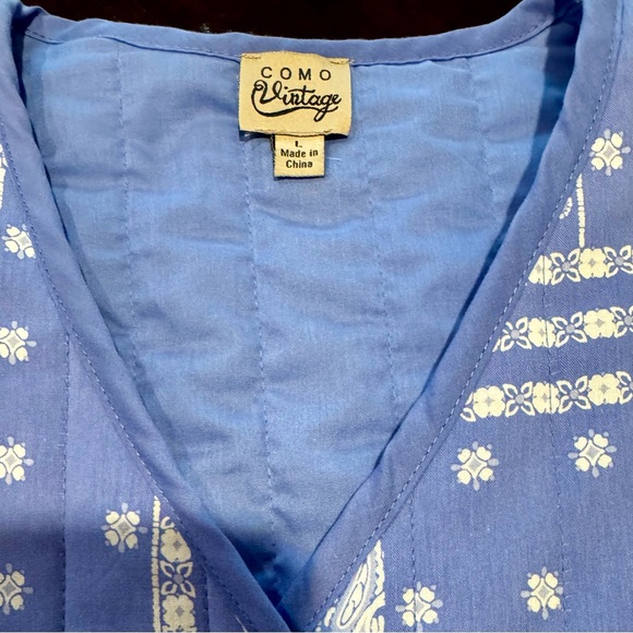 Como Vintage Blue and White Patchwork Cottagecore Quilted Chore Jacket - Picture 7 of 9